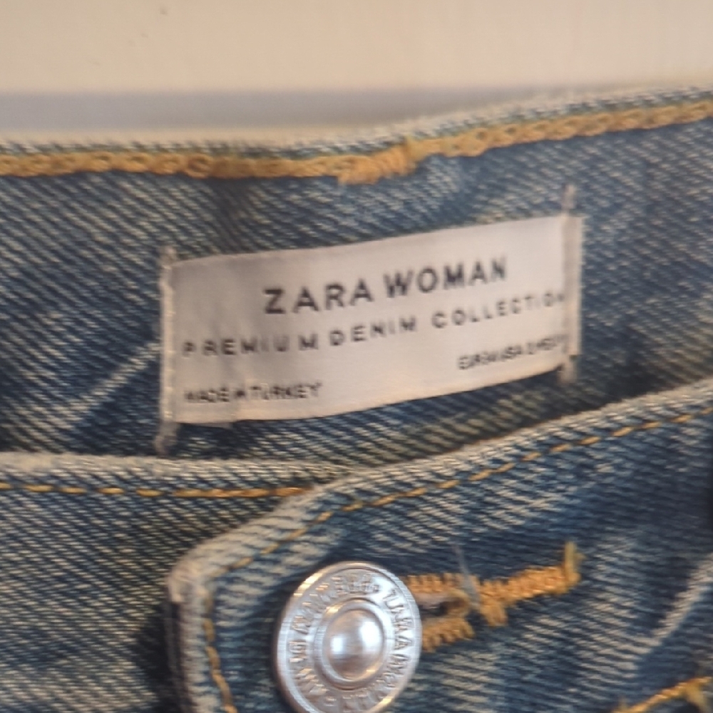 Zara Satin Blue Denim Jeans with Embroidery #0016 - Picture 3 of 10